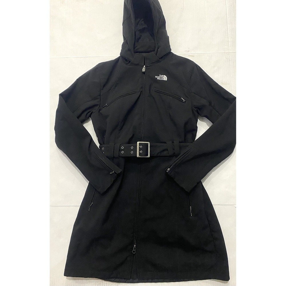 The North Face TNF Apex Black Softshell Belted Hooded Trench Coat Womens Medium